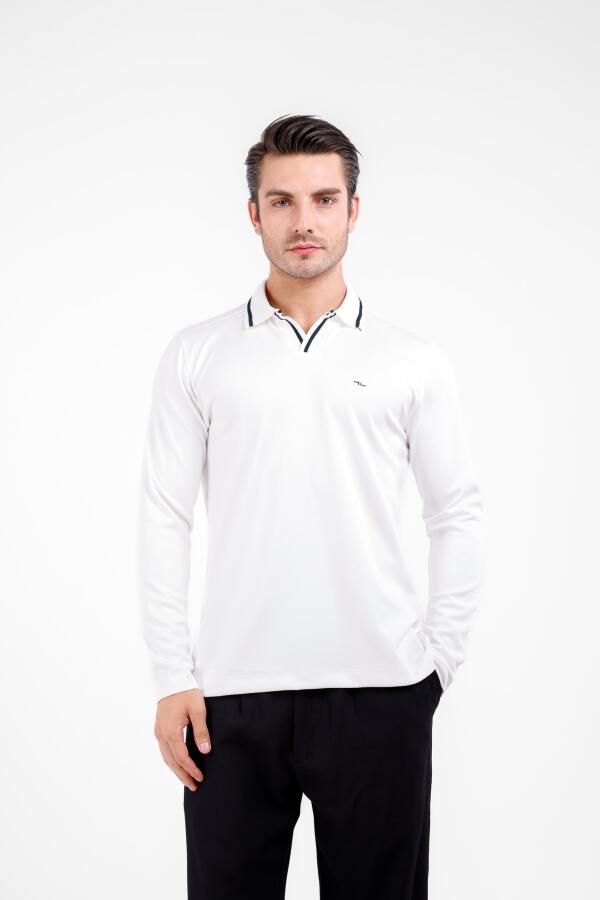TEPİ Polo Yaka Uzun Kol Kazak - Beyaz - Decas