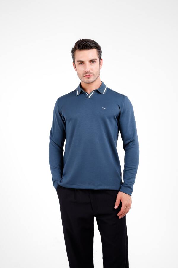 TEPİ Polo Yaka Uzun Kol Kazak - Mavi - Decas