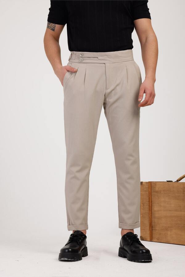 TERRALIS Düğme ve Kemer Detaylı Kumaş Pantolon - Bej - Decas