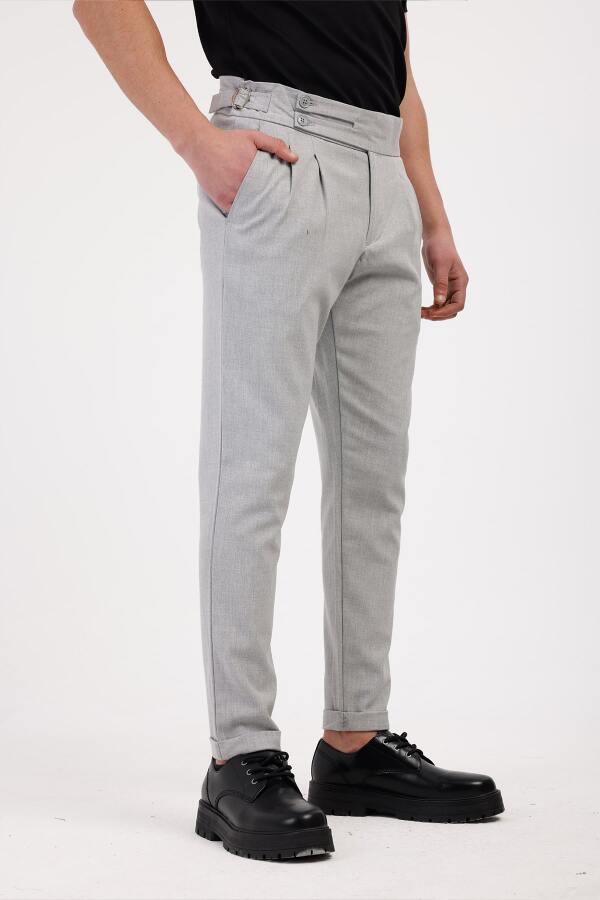 TERRALIS Düğme ve Kemer Detaylı Kumaş Pantolon - Gri - Decas (1)