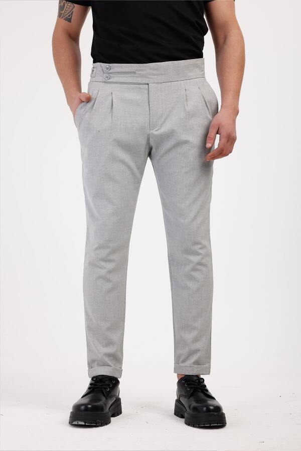 TERRALIS Düğme ve Kemer Detaylı Kumaş Pantolon - Gri - Decas