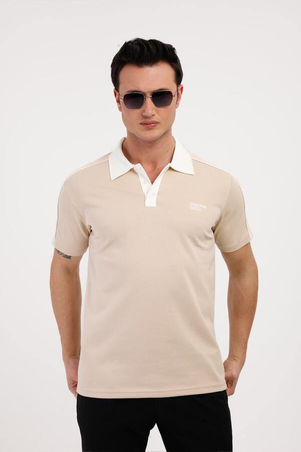 TRENDY Polo Yaka Pamuklu Tişört - Bej - Decas