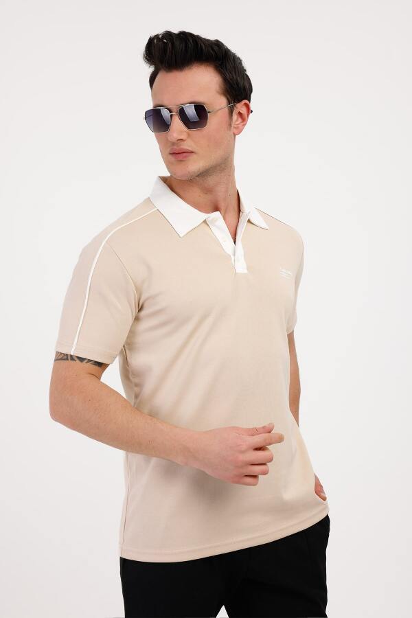 TRENDY Polo Yaka Pamuklu Tişört - Bej - Decas (1)