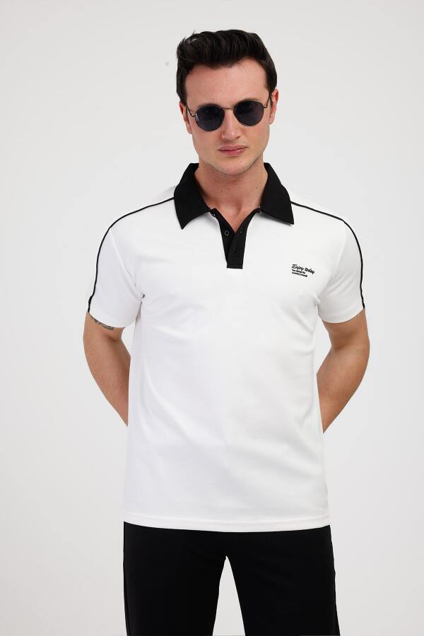 TRENDY Polo Yaka Pamuklu Tişört - Beyaz - Decas