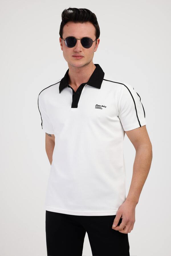 TRENDY Polo Yaka Pamuklu Tişört - Beyaz - Decas (1)