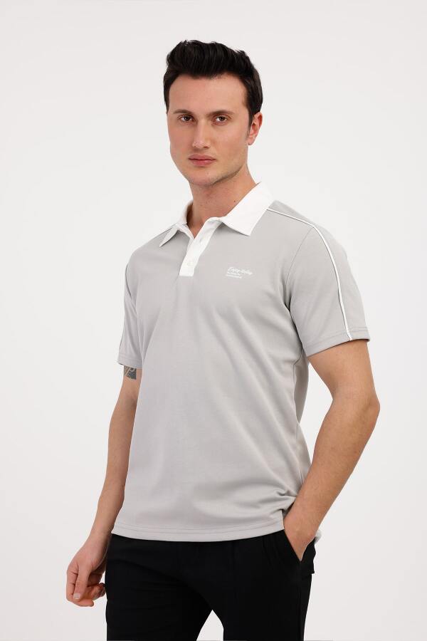 TRENDY Polo Yaka Pamuklu Tişört - Gri - Decas (1)