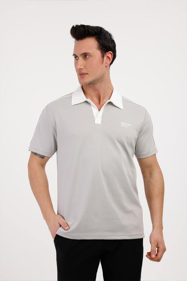 TRENDY Polo Yaka Pamuklu Tişört - Gri - Decas