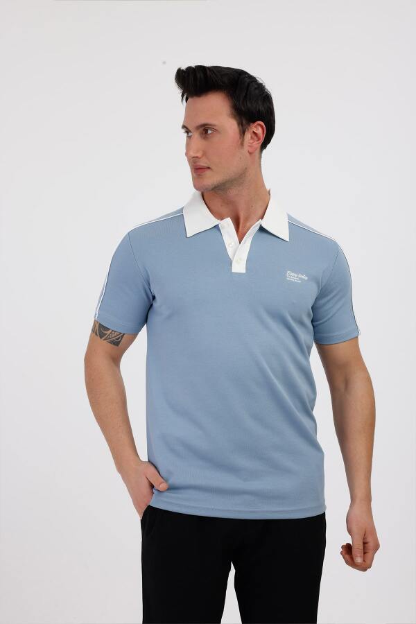 TRENDY Polo Yaka Pamuklu Tişört - Mavi - Decas (1)