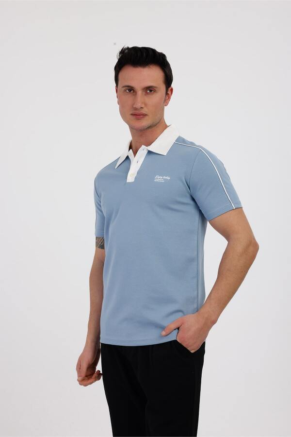 TRENDY Polo Yaka Pamuklu Tişört - Mavi - Decas