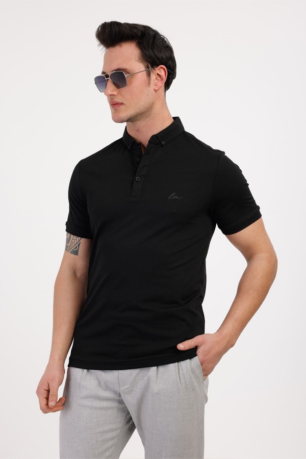 TROPICA Polo Yaka Pamuklu Tişört - Siyah - Decas (1)