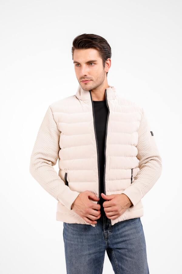 Vellum Kolları Triko İçi Astarlı Rüzgar Geçirmez Mont - Bej - Decas (1)