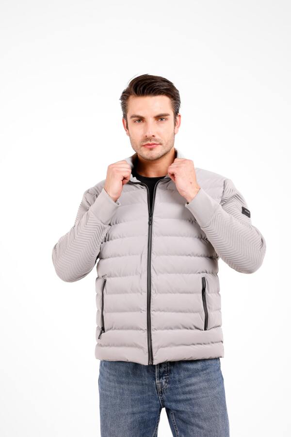 Vellum Kolları Triko İçi Astarlı Rüzgar Geçirmez Mont - Gri - Decas (1)