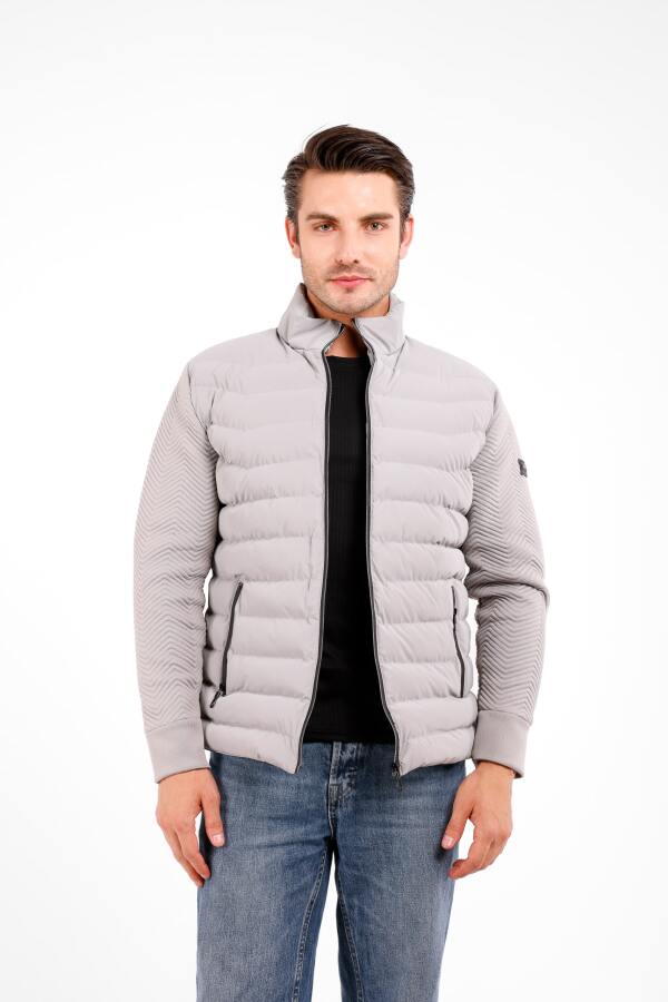 Vellum Kolları Triko İçi Astarlı Rüzgar Geçirmez Mont - Gri - Decas