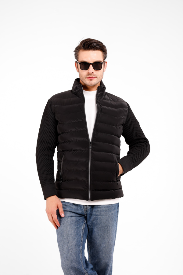 Vellum Kolları Triko İçi Astarlı Rüzgar Geçirmez Mont - Siyah - Decas