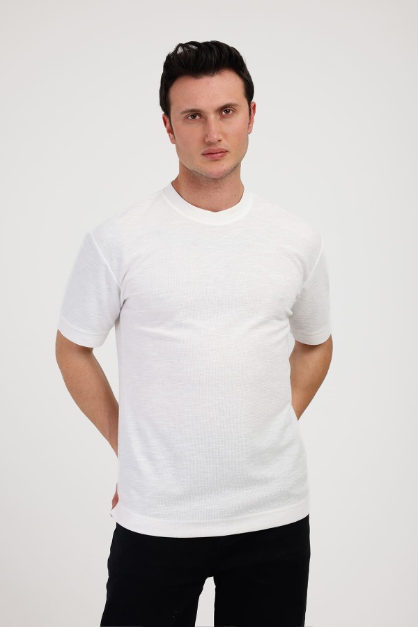 VESPER Bisiklet Yaka Pamuklu Tişört - Beyaz - Decas