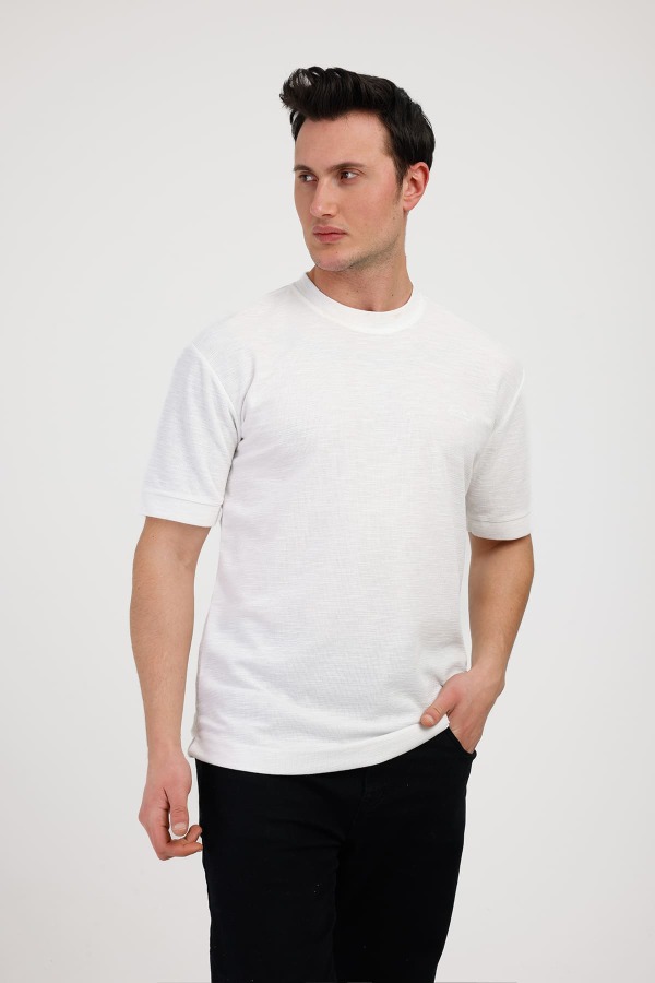 VESPER Bisiklet Yaka Pamuklu Tişört - Beyaz - Decas (1)