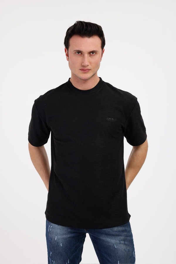 VESPER Bisiklet Yaka Pamuklu Tişört - Siyah - Decas