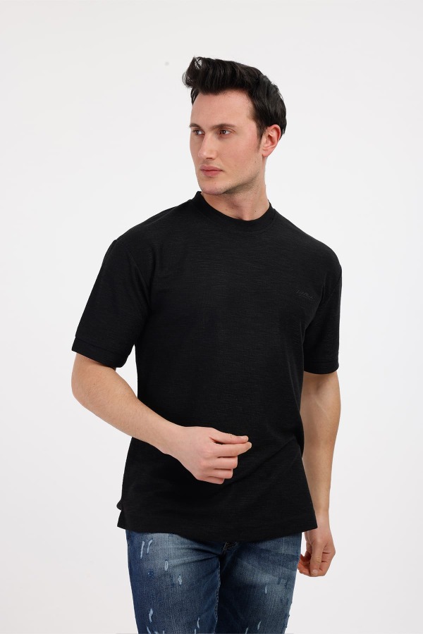 VESPER Bisiklet Yaka Pamuklu Tişört - Siyah - Decas (1)