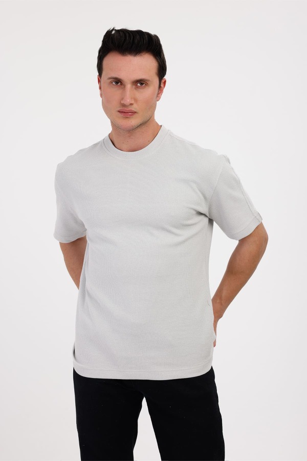 VIGOR Bisiklet Yaka Pamuklu Tişört - Gri - Decas