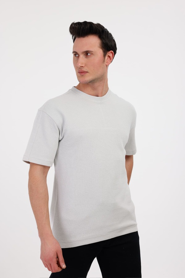 VIGOR Bisiklet Yaka Pamuklu Tişört - Gri - Decas (1)