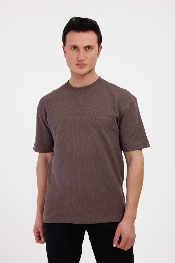 VIGOR Bisiklet Yaka Pamuklu Tişört - Kahverengi - Decas (1)