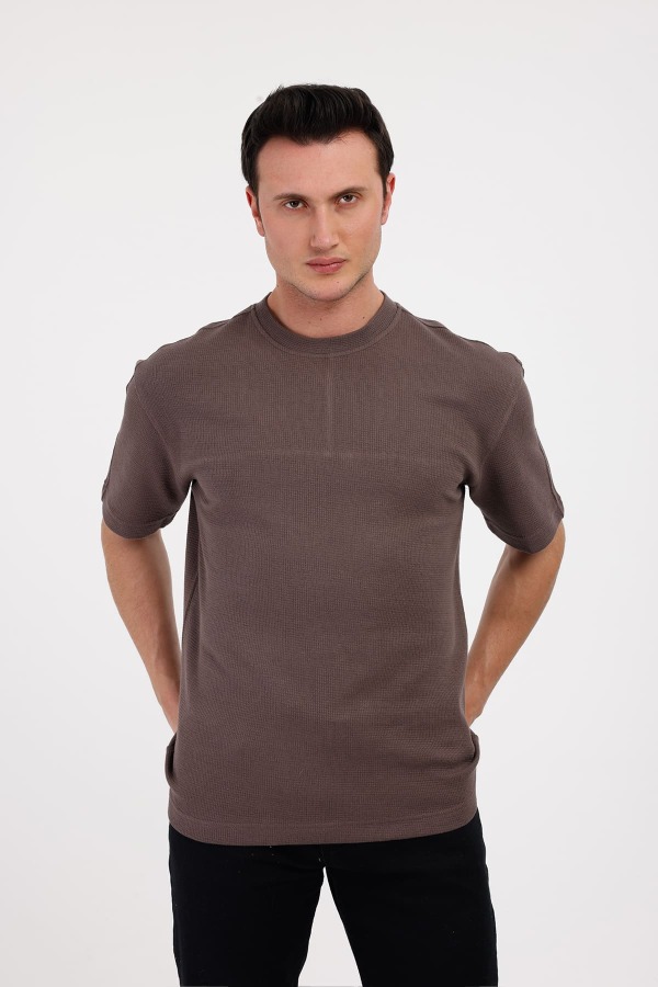 VIGOR Bisiklet Yaka Pamuklu Tişört - Kahverengi - Decas