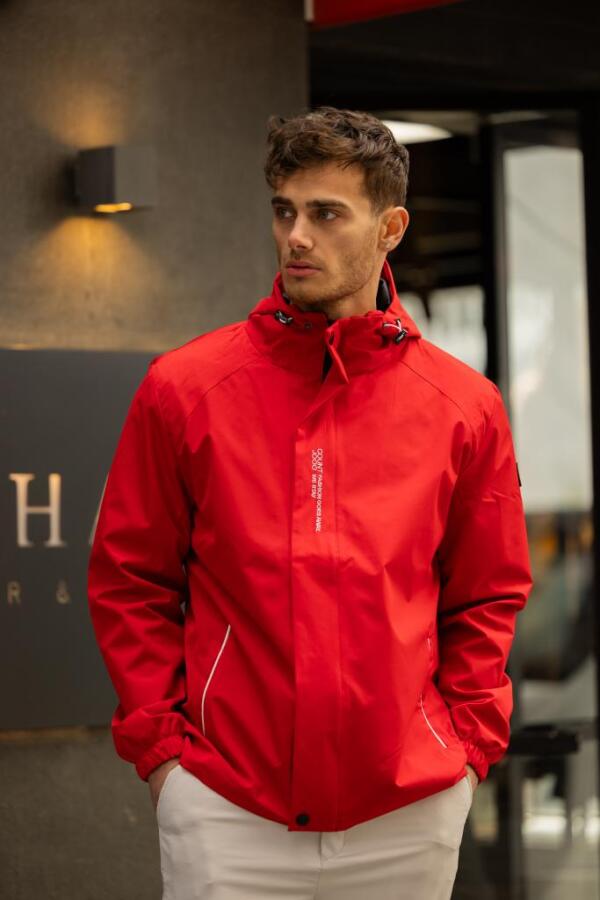 YEAST İçi Astarlı Suya Dayanıklı Kapşonlu Fermuarlı Yağmurluk - Kırmızı - Decas