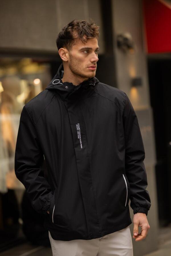 YEAST İçi Astarlı Suya Dayanıklı Kapşonlu Fermuarlı Yağmurluk - Siyah - Decas (1)